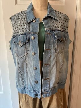 Gypsy Warrior Light Blue Studded Denim Vest